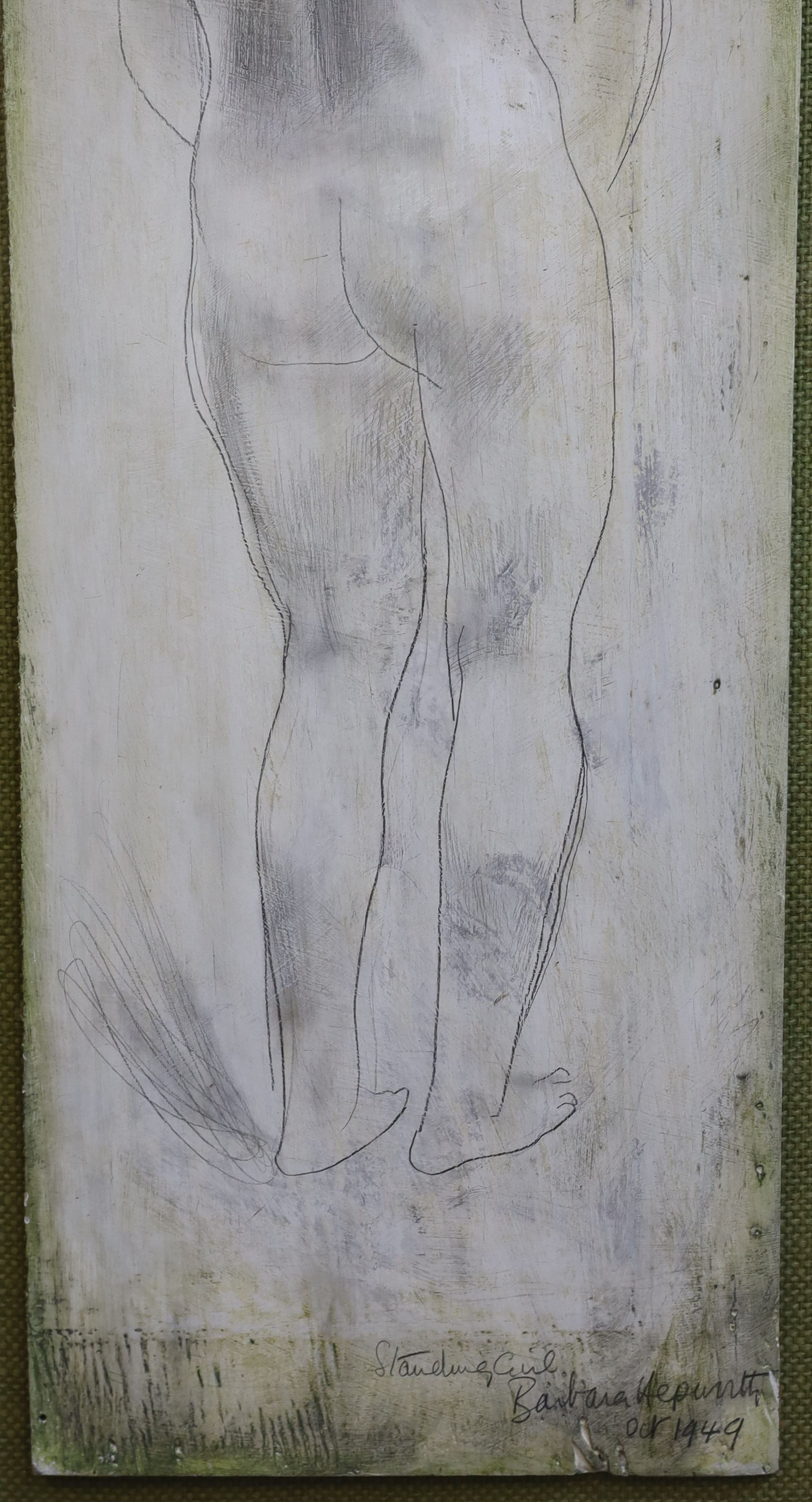 Dame Barbara Hepworth (1903-1975), 'Girl (Pillar) 1949', oil and pencil on board, 68 x 22cm